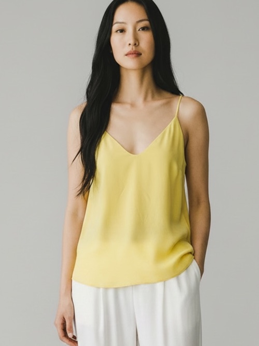Habitual Ella 100% Silk Camisole Blouse Split Back Butter Yellow Size XS $98